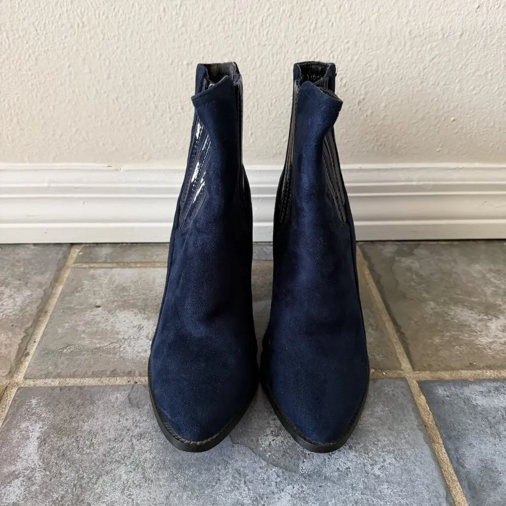 Franco Banetti Navy Suede Ankle Boots Point Toe Block Heel Size 6